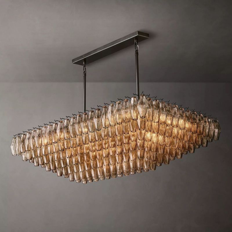 Chara Smoke Glass Tiered Rectangular Chandelier 54" - thebelacan