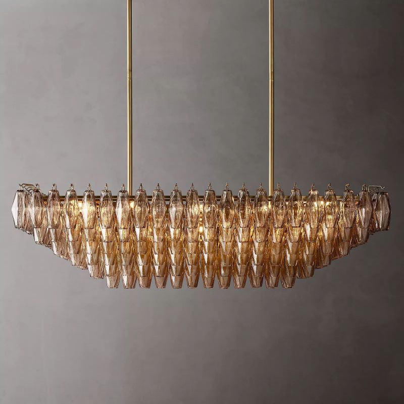 Chara Smoke Glass Tiered Rectangular Chandelier 54" - thebelacan