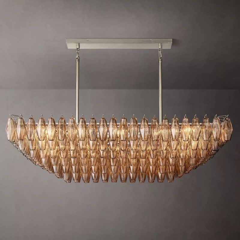 Chara Smoke Glass Tiered Rectangular Chandelier 54" - thebelacan