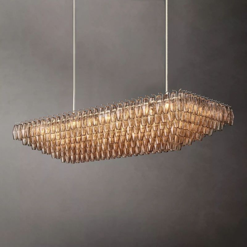 Chara Smoke Glass Tiered Rectangular Chandelier 74" - thebelacan