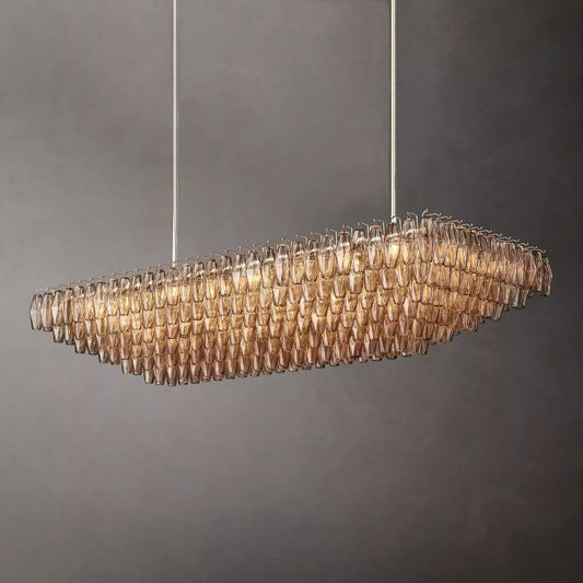 Chara Smoke Glass Tiered Rectangular Chandelier 74" - thebelacan