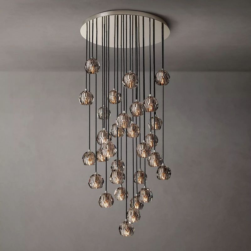 Kristal Smoke Glass Round Cluster Chandelier 30" - thebelacan