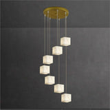 Alabaster Cube Foyer Staircase Long Chandelier - thebelacan