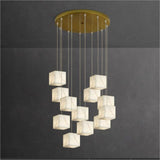 Alabaster Cube Foyer Staircase Long Chandelier - thebelacan