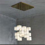 Alabaster Cube Foyer Staircase Long Chandelier - thebelacan