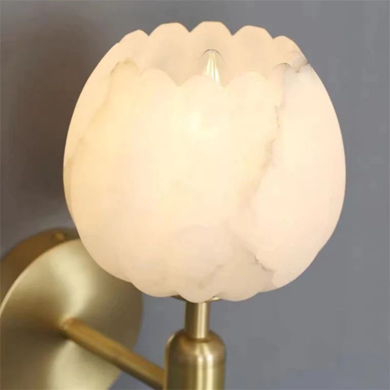 Tulip Alabaster Wall Sconce For Bedroom - thebelacan